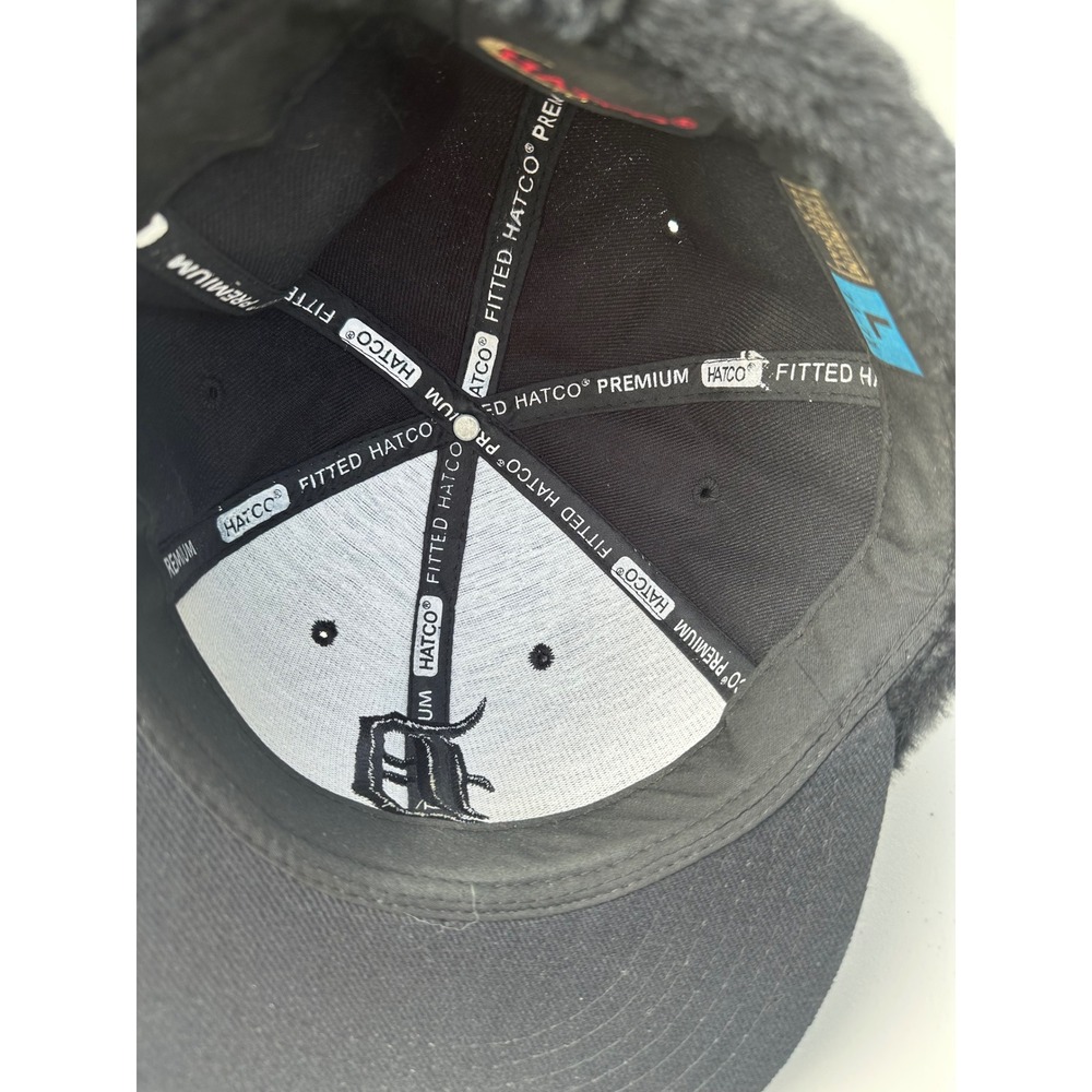 Hatco Detroit Tigers Black Faux Fur Ear Flap Fitted Hat Mens Large 7 1/2-7 5/8 - Picture 9 of 9